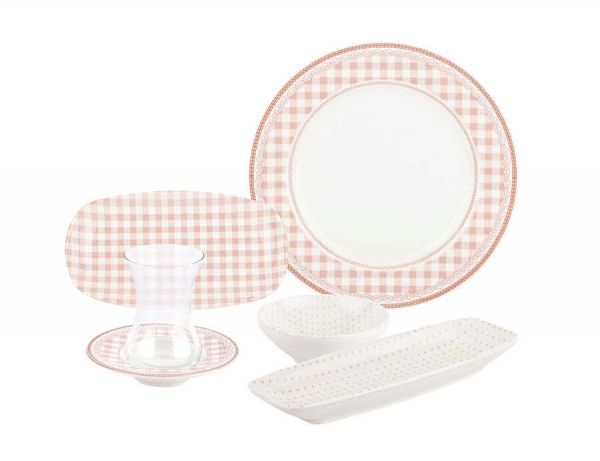 Tantitoni | Porselen Pink Quadro 26 Parça Kahvaltı Takımı