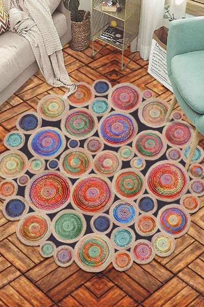 Birkilim Yuvarlak Yıkanabilir Dekoratif Halı İpeksi Kaymaz Taban | MLN-IP-SD-106