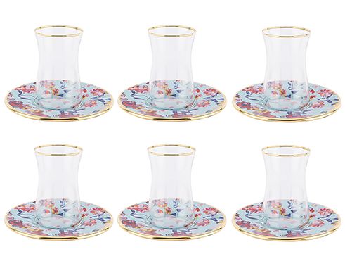 004-01- cam yaldız mint sprıng desenli 12 parça çay seti