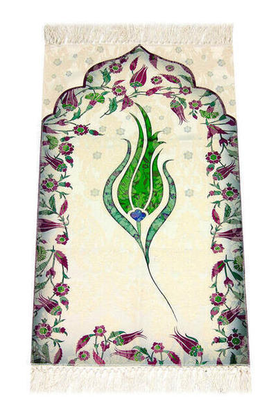Ebruli Laleli Mother Daughter Prayer Rug - Green Color
