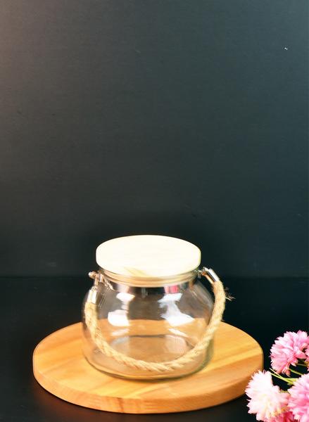 Bayev | Bambu Kapak Hasır İpli Cam Küçük Kavanoz