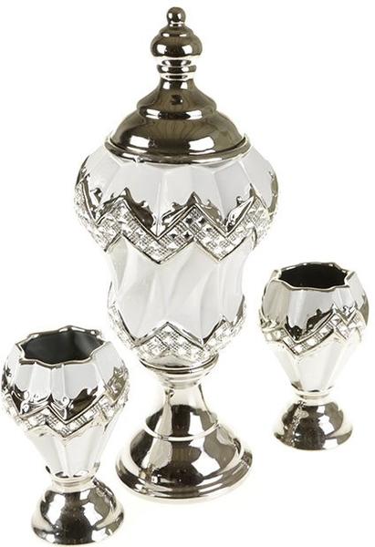 Almina 3'lü Dekoratif İşlemeli Vazo Seti | AL-8181