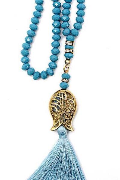 مسبحة صلاة توليب مزينة بشراشيب 99 قطعة كريستال هدية للحج والعمرة - 8 مم تركواز - 3130