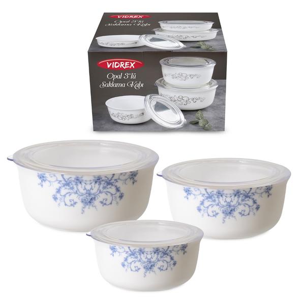 W-3L / BLUE OPAL 3-STORAGE CONTAINER WITH ACRYLIC LID 19 cm - 16 cm - 14 cm | SILK-59300