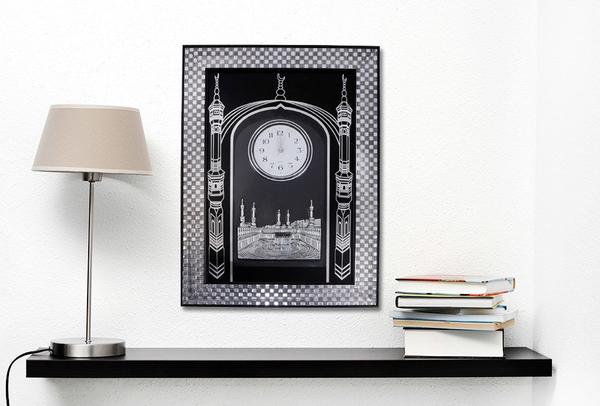 Kabe-i Şerif Duvar Saati - Siyah - Gümüş