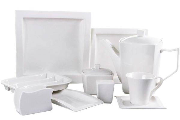 Taç Ocean 50 Parça Porselen Kahvaltı Takımı | Kare Form | Beyaz | 6 Kişilik