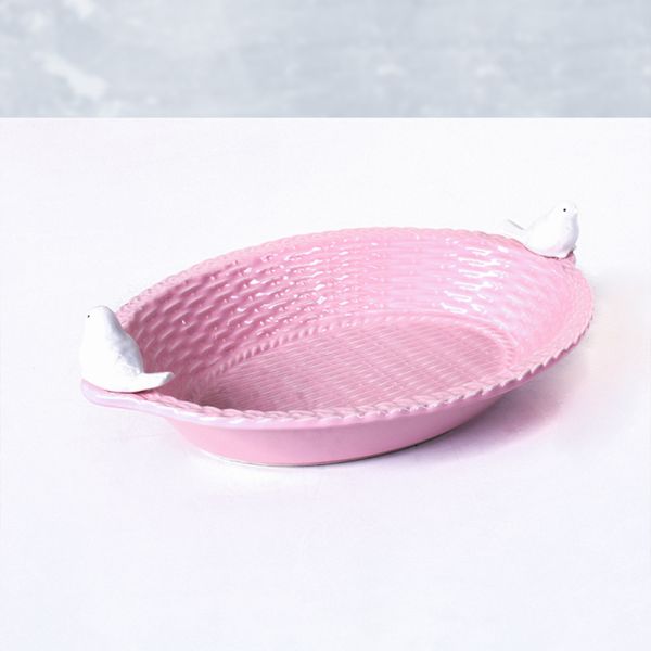 Beyaz Kuşlu Pembe Seramik Sepet | K+