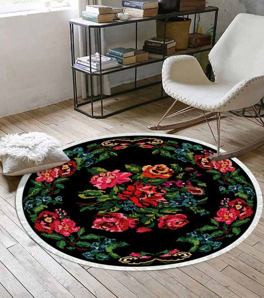 Birkilim Yuvarlak Yıkanabilir Dekoratif Halı İpeksi Kaymaz Taban | MLN-IP-YU-HY-1440