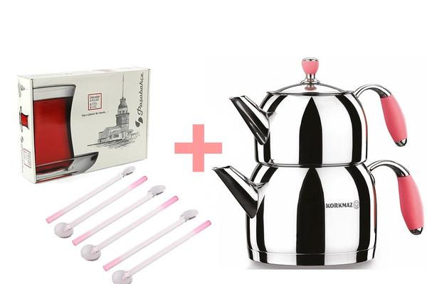 Korkmaz Flora Midi Çaydanlık 2.2 Litre | İndüksiyon | Pembe | A119-01