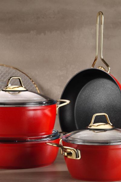 Juliet 7 Parça Tencere Seti Granit Efekt Kırmızı