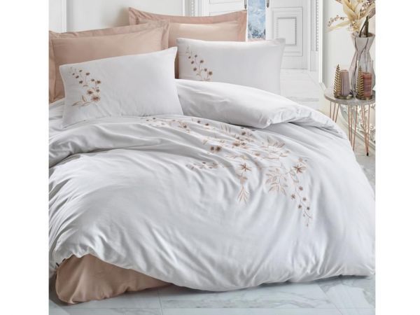 Cottonbox Brode Saten Della Çift Kişilik Nevresim Takımı Bej