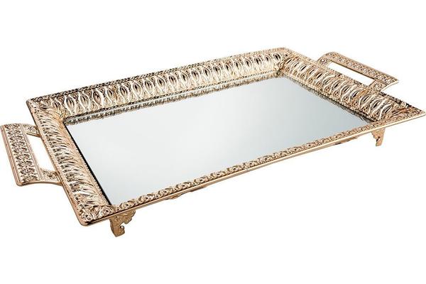 Bavary | Aynalı Lüks Tepsi | Altın Rengi Köşeli | By-alz-p0534-G