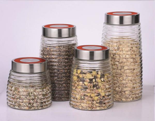 Schäfer Cam Kavanoz Seti 4 Parça Tırtıklı Kırmızı