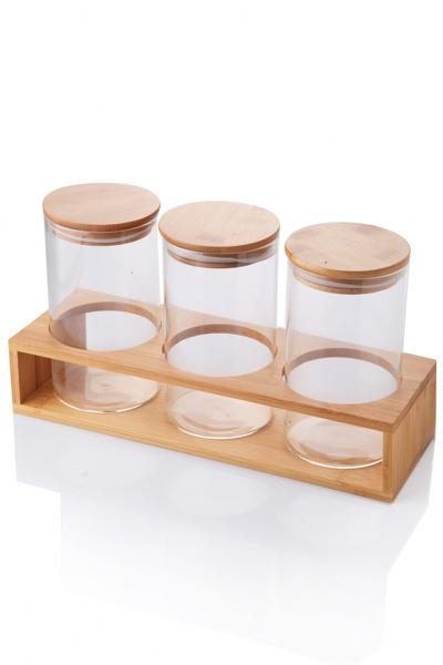 Large 3-Piece Storage Set with Bamboo Stand