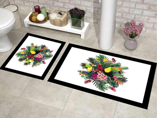 Elite Lux Rechteckiges 2-teiliges Badematten-Set Bird Box White