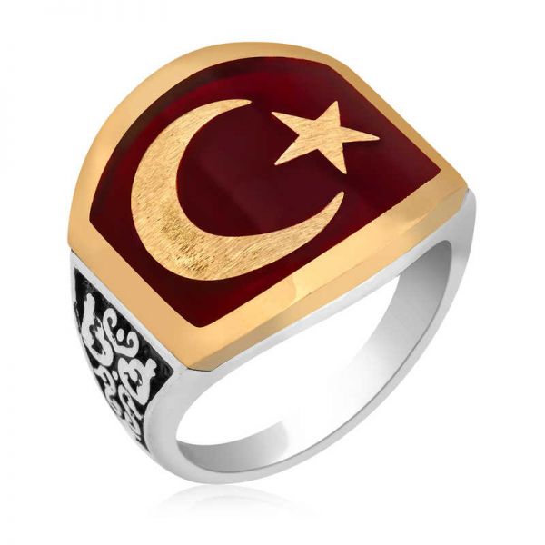 ?Gümüş Ay Yıldız Erkek Yüzük