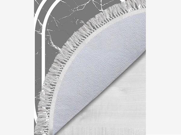 Oval Fringed Bath Mat Set of 2 Linear Stone Gray White