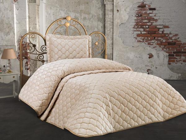 Couvre-lit simple en velours Lima Cappucino