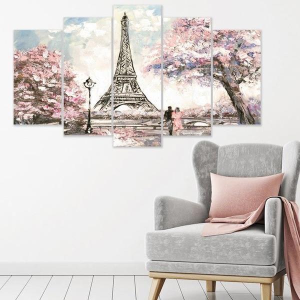 5 Parça Tablo - Eyfel Kulesi Aşk