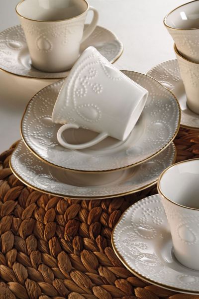 Kütahya Porselen Fulya Krem Altın File Kahve Fincan Takımı