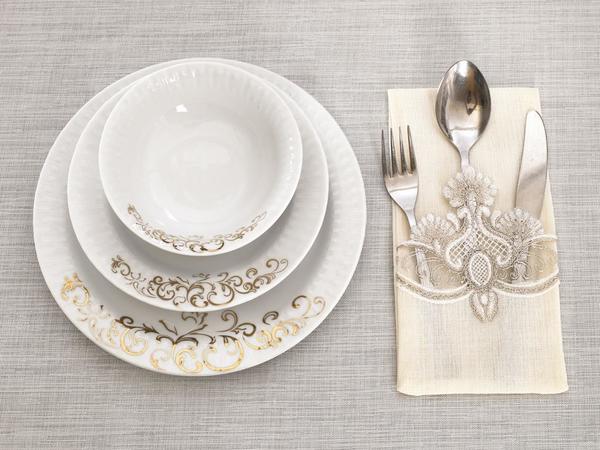 38 Stück French Laced Clove Tischdecken Set Cream Brown