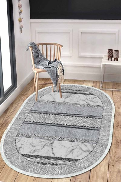 Birkilim Oval Yıkanabilir İpeksi Kaymaz Taban Dekoratif Halı | MLN-IP-O-HT-362