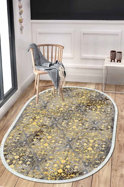 Birkilim Oval Yıkanabilir İpeksi Kaymaz Taban Dekoratif Halı | MLN-IP-O-HT-377