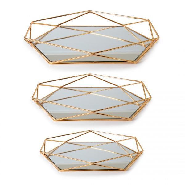 İpek Züccaciye | Prizma 3'lü Altın Aynalı Tepsi