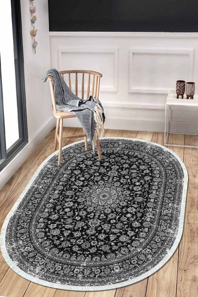 Birkilim Oval Yıkanabilir İpeksi Kaymaz Taban Dekoratif Halı | MLN-IP-O-HT-125