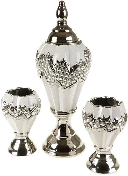 Almina 3'lü Dekoratif İşlemeli Vazo Seti | AL-8174