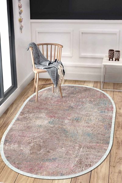 Birkilim Oval Yıkanabilir İpeksi Kaymaz Taban Dekoratif Halı | MLN-IP-O-HT-136