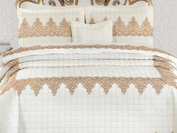 Çeyizlik Kapitone Yatak Örtüsü Bade Krem