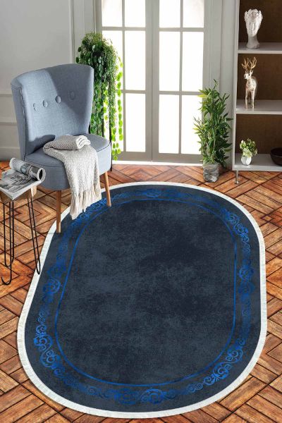 Birkilim Oval Yıkanabilir İpeksi Kaymaz Taban Dekoratif Halı | MLN-IP-O-HT-1018