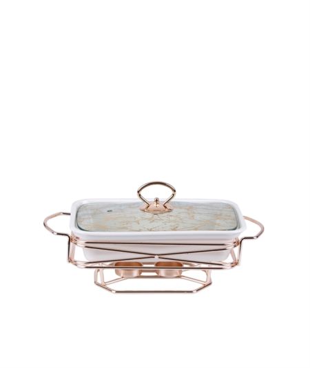 Acar | Stoneware Rozelly Rectangular Oven Dish with Metal Stand 31,75 cm