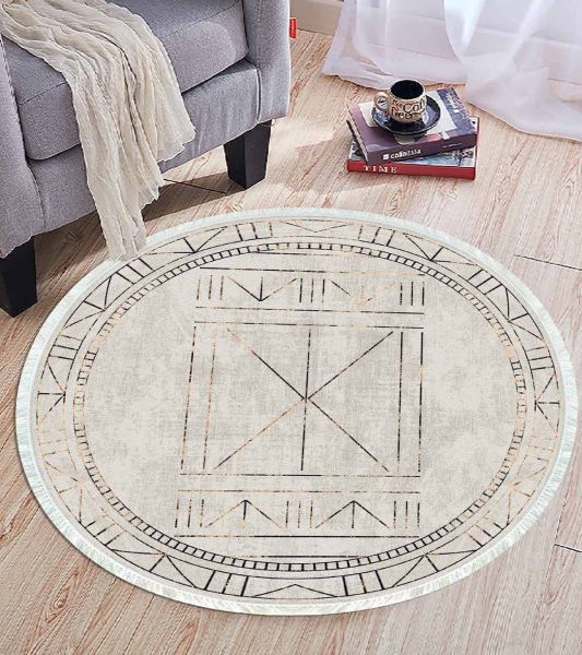 Birkilim Yuvarlak Yıkanabilir Dekoratif Halı İpeksi Kaymaz Taban | MLN-IP-YU-HT-399