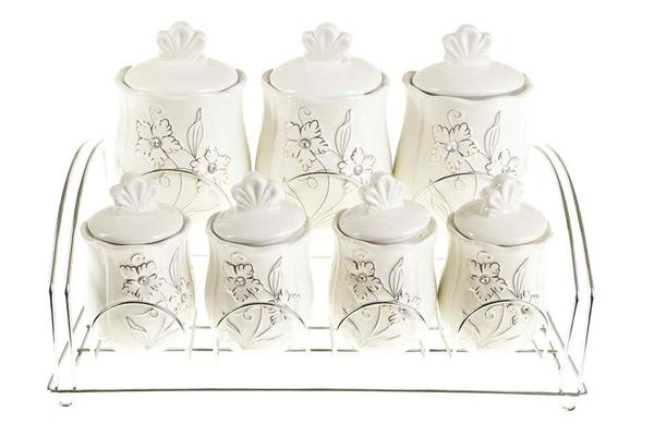 Almina 7'li Çiçek Desenli Baharatlık Seti 15 Parça