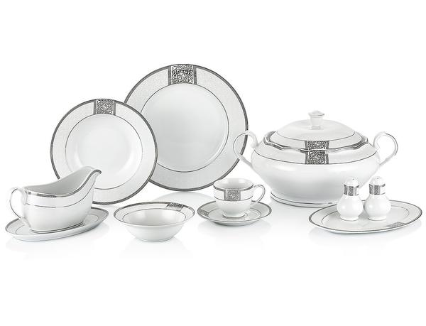 Taç Hermes Line 85 Parça Porselen Yemek Takımı Platin | 12 Kişilik | TAC-1495