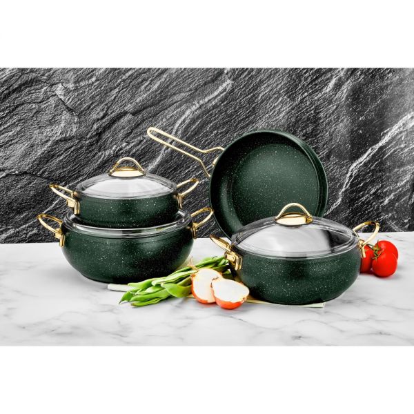 Öz Life | Azra 7 Parça Gold Yeşil Granit Set