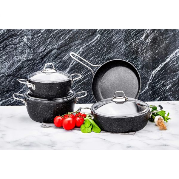 Öz Life | Hüma 7 Parça Siyah Granit Set