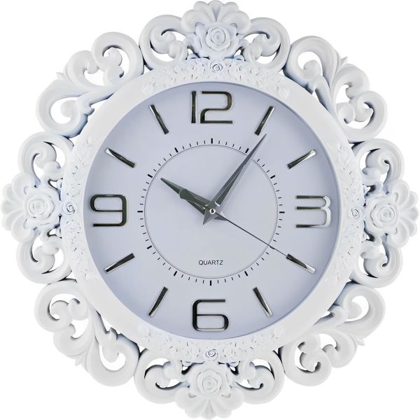 Almina | Wanduhr | Rosenmotive | Rund | Weiß | Al-2133-w