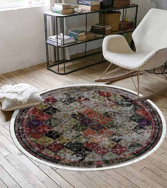 Birkilim Yuvarlak Yıkanabilir Dekoratif Halı İpeksi Kaymaz Taban | MLN-IP-YU-HY-1204