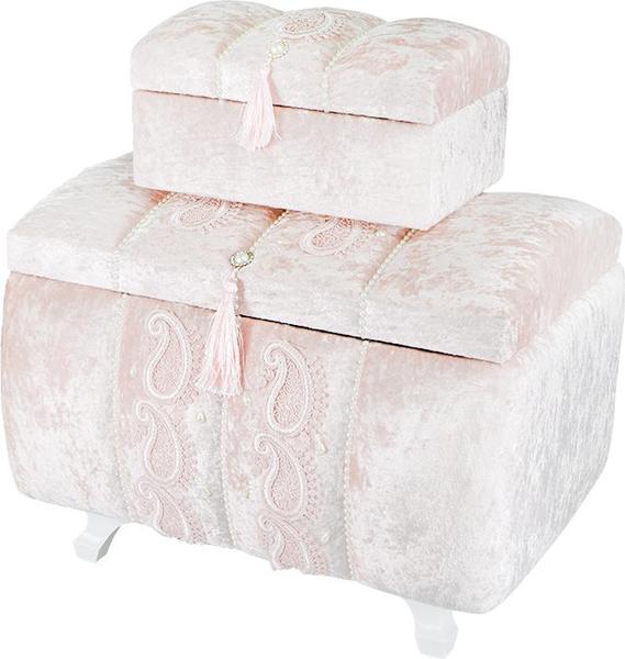 Dekonaz 2'li İnci Süslemeli Çeyiz Sandığı | Pembe | SDK-0020