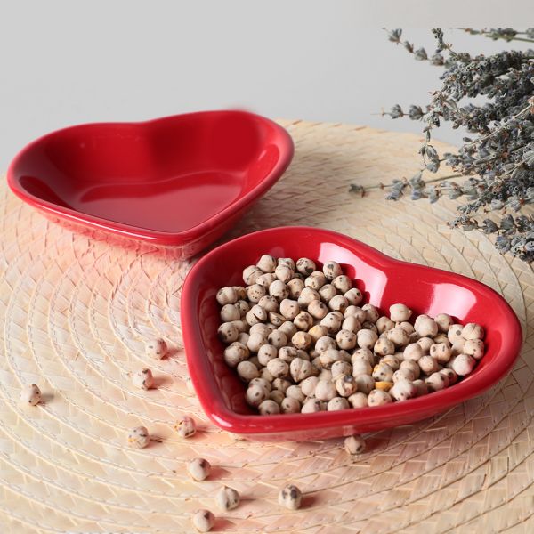 Kırmızı Kalp Çerezlik/Sosluk 14 Cm 6 Adet | Keramika