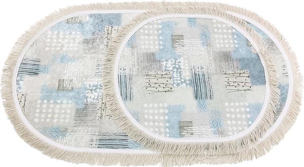 Brillant Home | 2-er | Badematte | Badteppich | Badvorleger | Badgarnitur | Duschmatte | Duschvorleger | Duschteppich | Mit Streifenmuster | Rutschfest | Oval | Blaugrau | 43409