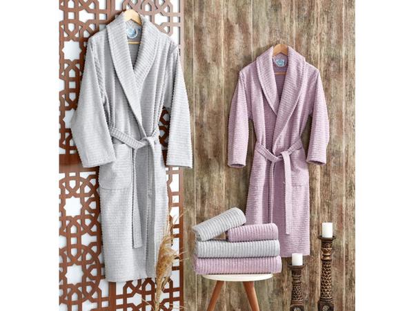 Sıla Lux Family Bathrobe Set Grey ليلك