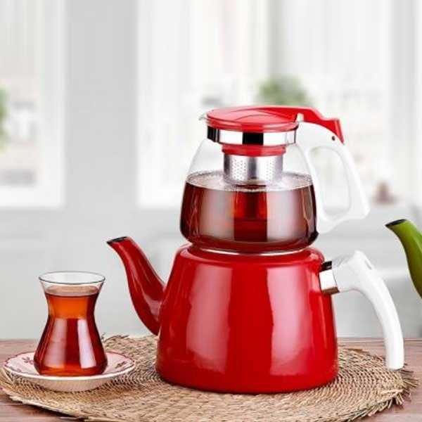 Paci Emaye Çaydanlık Cam 2,9 Litre | Kırmızı