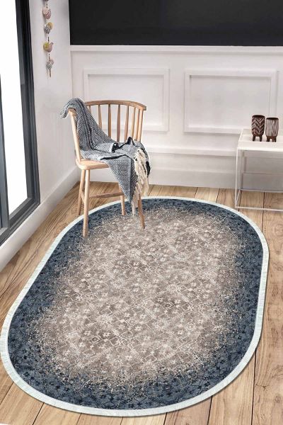 Birkilim Oval Yıkanabilir İpeksi Kaymaz Taban Dekoratif Halı | MLN-IP-O-HT-246