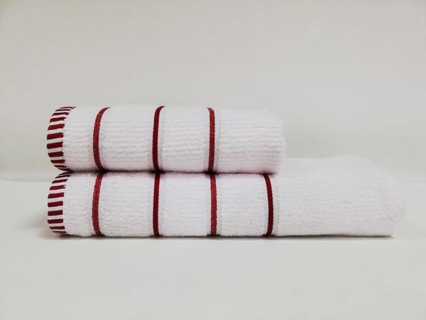 Linie Double Cotton Badetuch Set Rot Weiß