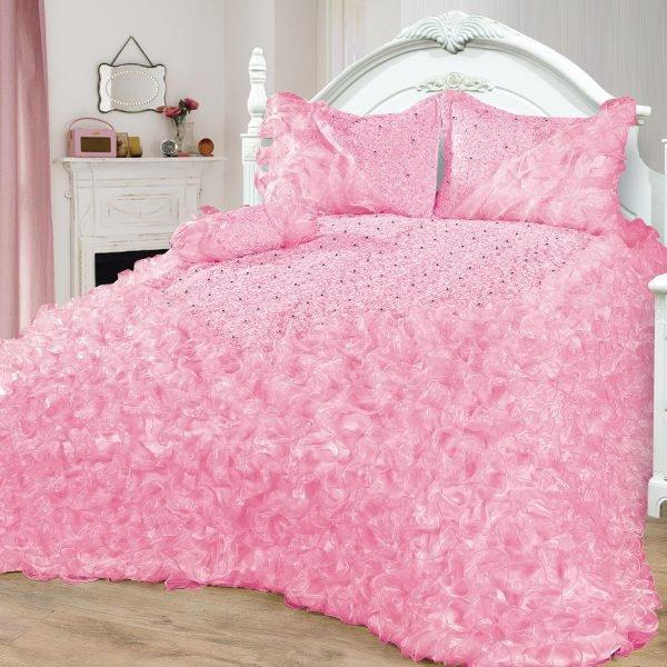 Dematex Gelincik Deluxe Saten Yatak Örtüsü Seti Çift Kişilik | Pembe | 250x260cm