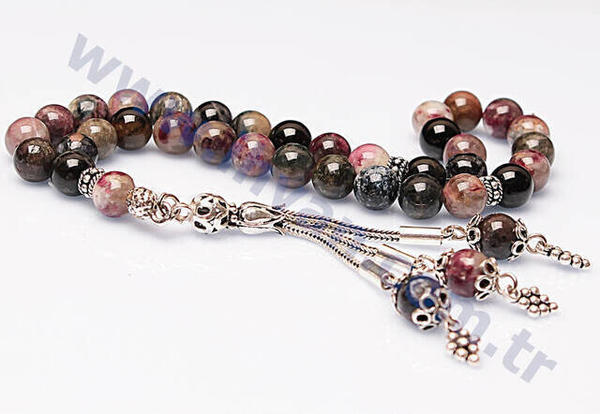Chapelet en pierre de tourmaline (925 SET ARGENT 8mm)